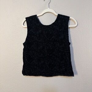Merona Black Patterned Silk Blend Tank Top